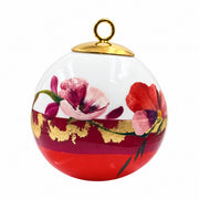 Boule de Noël fleurs en porcelaine 5,5 cm, référence 50, fleurs rouges, orangées et roses, dessous rouge orangé, vue 2.