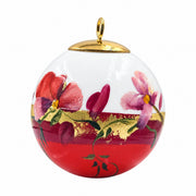 Boule de Noël fleurs en porcelaine 5,5 cm, référence 50, fleurs rouges, orangées et roses, dessous rouge orangé, vue 3.