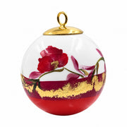 Boule de Noël fleurs en porcelaine 5,5 cm, référence 50, fleurs rouges, orangées et roses, dessous rouge orangé, vue 4.
