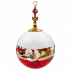 Boule de Noël fleurs avec perles 6,5 cm, référence 01 — fleurs blanches et dorures sur rouge, vue 2