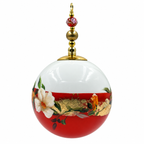 Boule de Noël fleurs avec perles 6,5 cm, référence 01 — fleurs blanches et dorures sur rouge, vue 7