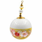 Boule de Noël fleurs avec perles 6,5 cm, référence 02 — fleurs roses sur jaune pastel, vue 5