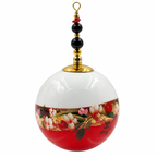 Boule de Noël fleurs avec perles 6,5 cm, référence 03 — guirlande fleurie et dorures sur rouge, vue 2