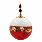 Boule de Noël fleurs avec perles 6,5 cm, référence 03 — guirlande fleurie et dorures sur rouge, vue 3