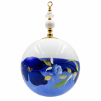 Boule de Noël fleurs avec perles 6,5 cm, référence 04 — grandes fleurs bleu profond, vue 3