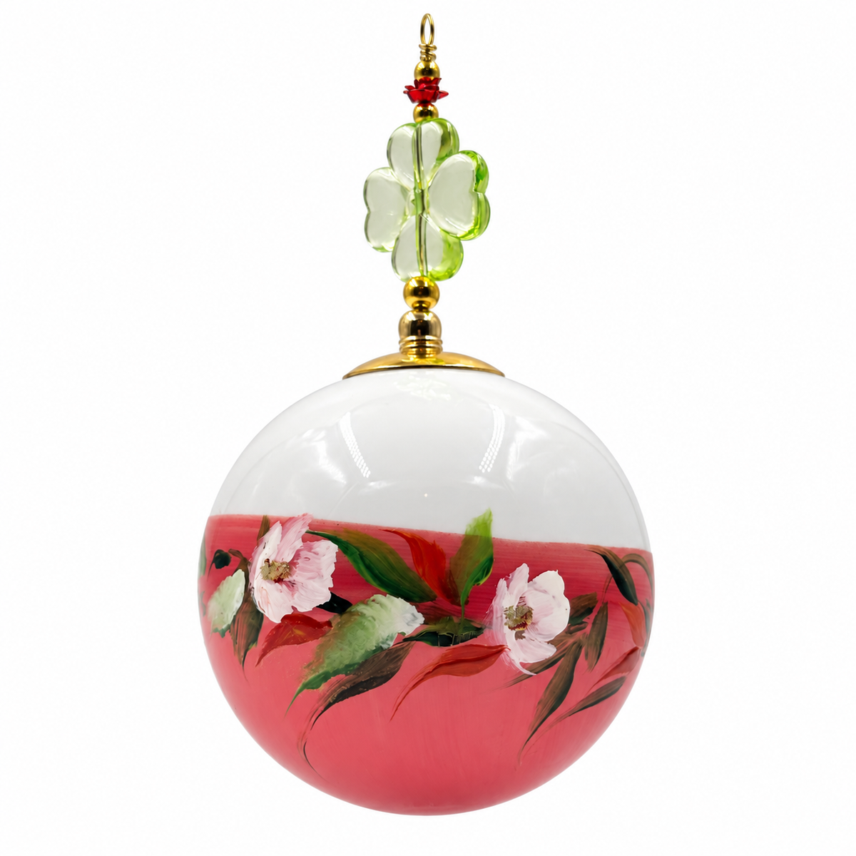 Boule de Noël avec perles 6,5 cm – Réf. 06 – Fleurs blanches sur rose