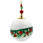 Boule de Noël fleurs avec perles 6,5 cm, référence 08 — baies rouges et feuillage vert, vue 4