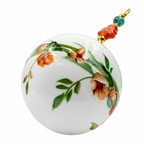 Boule de Noël fleurs avec perles 6,5 cm, référence 09 — fleurs orangées sur blanc, vue 1