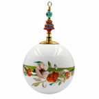 Boule de Noël fleurs avec perles 6,5 cm, référence 09 — fleurs orangées sur blanc, vue 2