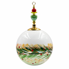 Boule de Noël fleurs avec perles 6,5 cm, référence 11 — feuillages verts et touches dorées, vue 3