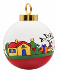 La Naissance — Boule de Noël « Mon premier Noël » — dessous rouge, porcelaine peinte à la main