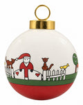 Noël à la ferme — Boule de Noël peinte à la main — dessous rouge, porcelaine peinte à la main