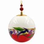 Boule de Noël avec perles 8 cm – Fleurs violettes sur rouge – Réf. 04, vue 4 — pièce unique peinte à la main