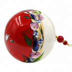 Boule de Noël avec perles 8 cm – Fleurs violettes sur rouge – Réf. 04, vue 6 — pièce unique peinte à la main