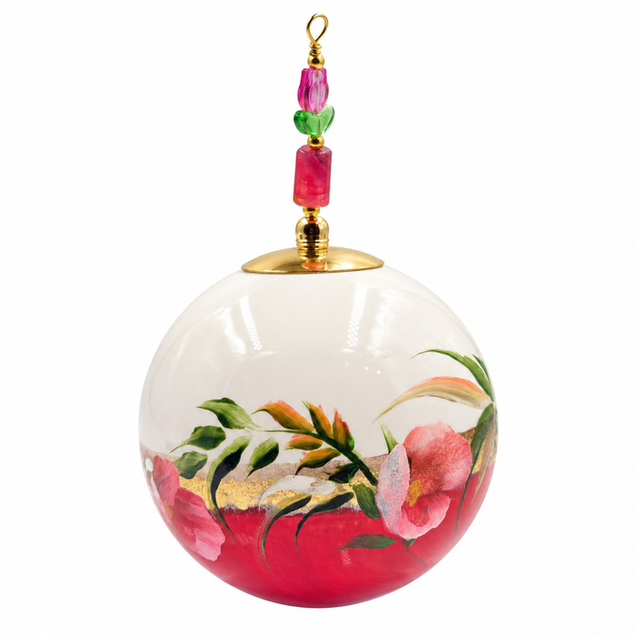 Boule de Noël avec perles 8 cm – Réf. 10 – Grandes fleurs roses et feuillages