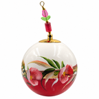 Boule de Noël avec perles 8 cm – Grandes fleurs roses et feuillages – Réf. 10, vue 2 — pièce unique peinte à la main