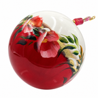 Boule de Noël avec perles 8 cm – Grandes fleurs roses et feuillages – Réf. 10, vue 5 — pièce unique peinte à la main