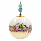 Boule de Noël avec perles 8 cm – Guirlande pastel sur jaune – Réf. 11, vue 2 — pièce unique peinte à la main