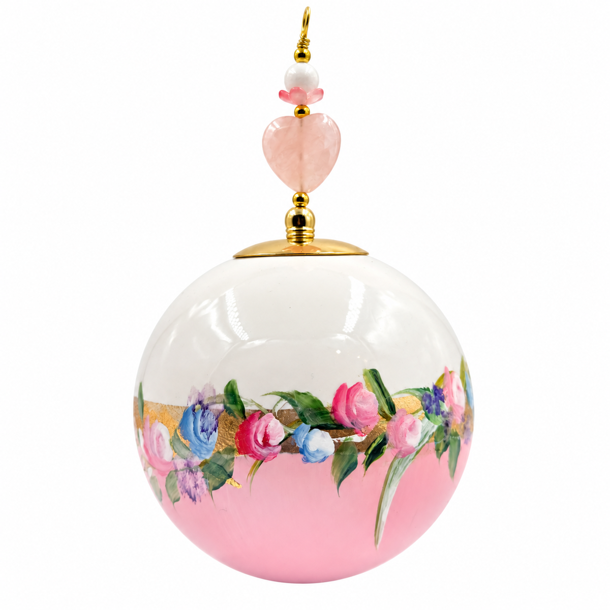 Boule de Noël avec perles 8 cm – Réf. 13 – Bouquet pastel sur rose