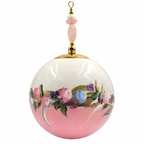 Boule de Noël avec perles 8 cm – Bouquet pastel sur rose – Réf. 13, vue 2 — pièce unique peinte à la main