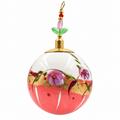 Boule de Noël en céramique avec perles 8 cm — Fleurs mauves, corail et or — référence 01, vue 1