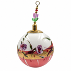 Boule de Noël en céramique avec perles 8 cm — Fleurs mauves, corail et or — référence 01, vue 2