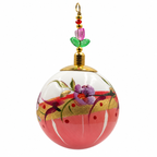 Boule de Noël en céramique avec perles 8 cm — Fleurs mauves, corail et or — référence 01, vue 3