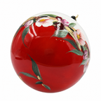 Boule de Noël avec perles 8 cm – Fleurs blanches et roses sur rouge – Réf. 01, vue 5 — pièce unique peinte à la main