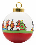 Famille Coccinelle — boule de Noël en porcelaine peinte à la main, dessous rouge, 5,5 cm