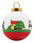 Le Noël des Oursons — Boule de Noël personnalisée — dessous rouge, porcelaine peinte à la main