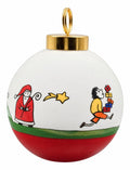 Le Village du Père Noël — Boule de Noël personnalisée — dessous rouge, porcelaine peinte à la main