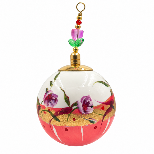 Boule de Noël en porcelaine avec perles, 5 cm, corail et fleurs mauves, référence 01, vue 2