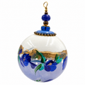 Boule de Noël en porcelaine avec perles 5 cm, fleurs bleues et lavande, référence 05, vue 1