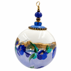 Boule de Noël en porcelaine avec perles 5 cm, fleurs bleues et lavande, référence 05, vue 1