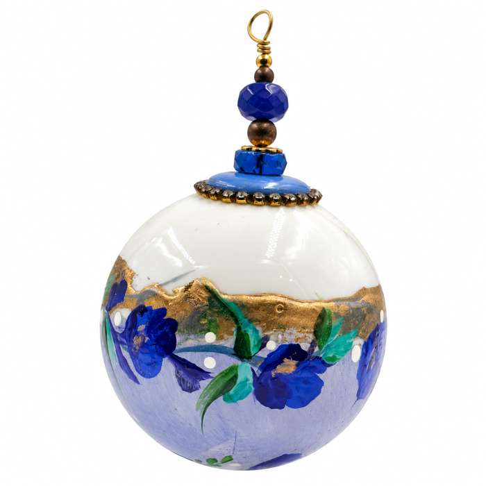 Boule de Noël avec perles 5 cm – Fleurs bleues et lavande – Réf. 05