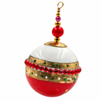 Boule de Noël en porcelaine avec perles 5 cm, rouge, dorures et strass, référence 06, vue 3