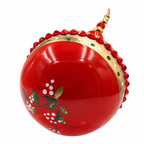 Boule de Noël en porcelaine avec perles 5 cm, rouge, dorures et strass, référence 06, vue 4