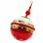 Boule de Noël en porcelaine avec perles 5 cm, rouge, dorures et strass, référence 06, vue 5