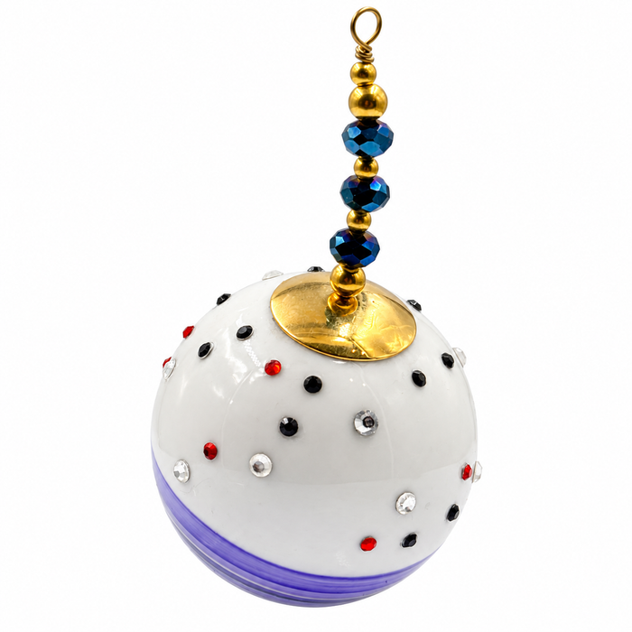 Boule de Noël avec perles 5 cm – Rayures violettes et strass – Réf. 08