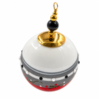 Boule de Noël en porcelaine avec perles 5 cm, gris, rouge et petites baies, référence 09, vue 1