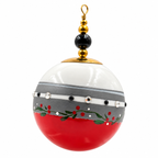 Boule de Noël en porcelaine avec perles 5 cm, gris, rouge et petites baies, référence 09, vue 3