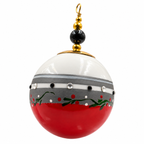 Boule de Noël en porcelaine avec perles 5 cm, gris, rouge et petites baies, référence 09, vue 4