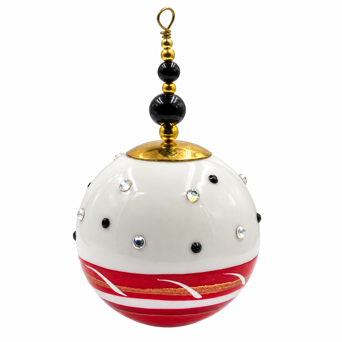 Boule de Noël avec perles 5 cm – Rouge et blanc, strass contrastés – Réf. 11