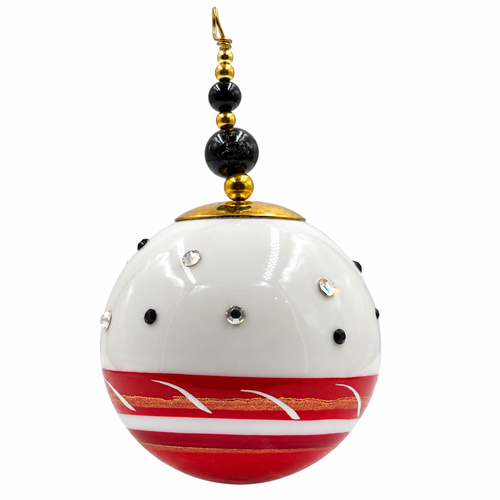 Boule de Noël en porcelaine avec perles 5 cm, rouge et blanc, strass contrastés, référence 11, vue 2