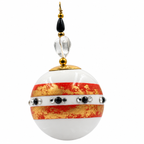 Boule de Noël en porcelaine avec perles 5 cm, bandes rouges, dorées et strass, référence 12, vue 2