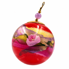 Boule de Noël en porcelaine avec perles 5 cm, fleurs roses sur rouge et or, référence 13, vue 2