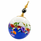 Boule de Noël en porcelaine avec perles 5 cm, bouquet multicolore sur bleu, référence 14, vue 4