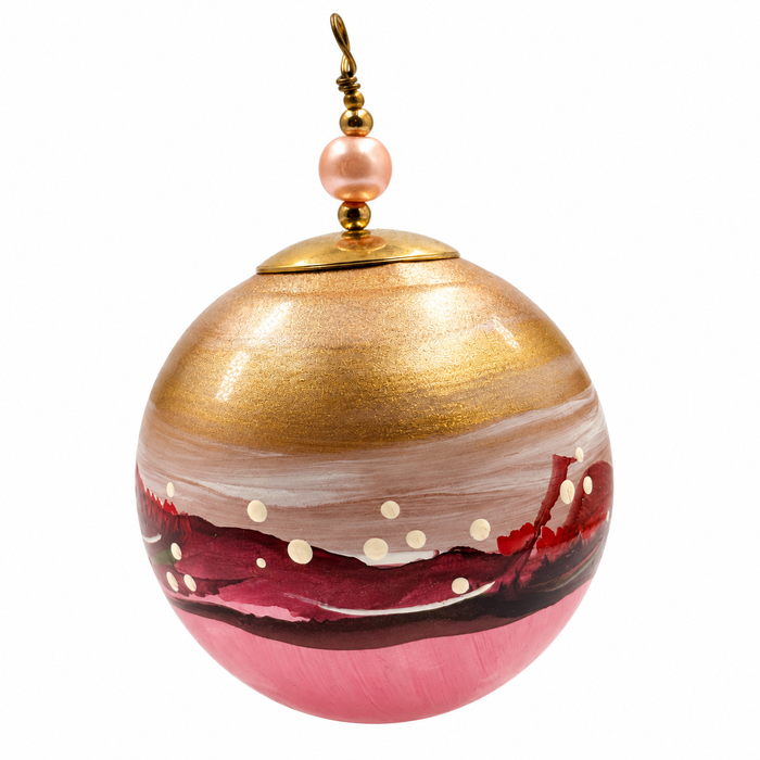 Boule de Noël avec perles 5 cm – Décor abstrait rose, bordeaux et or – Réf. 16