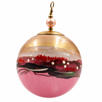 Boule de Noël en porcelaine avec perles 5 cm, décor abstrait rose, bordeaux et or, référence 16, vue 2