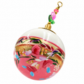 Boule de Noël en porcelaine avec perles 5 cm, fleurs roses et touches turquoise, référence 17, vue 1